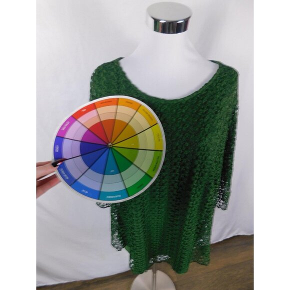 Olivia Blu XL Green Crochet Lace Poncho Blouse Boho Witch - Picture 9 of 11